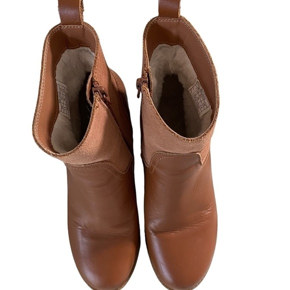 Soludos Dani Saddle Shearling Platform Heeled Ankle Boot leather suede tan 7.5 - Picture 4 of 16